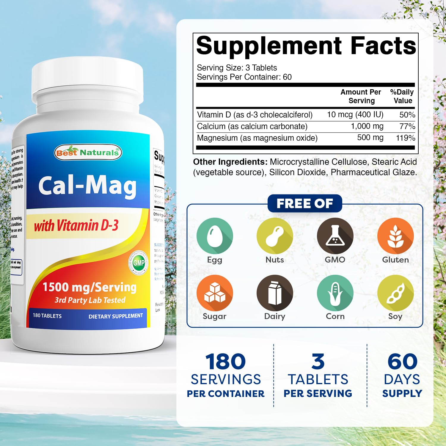 Best Naturals Calcium Magnesium Supplement bottle side view