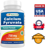 Best Naturals Calcium Pyruvate 750mg bottle with a background of natural elements