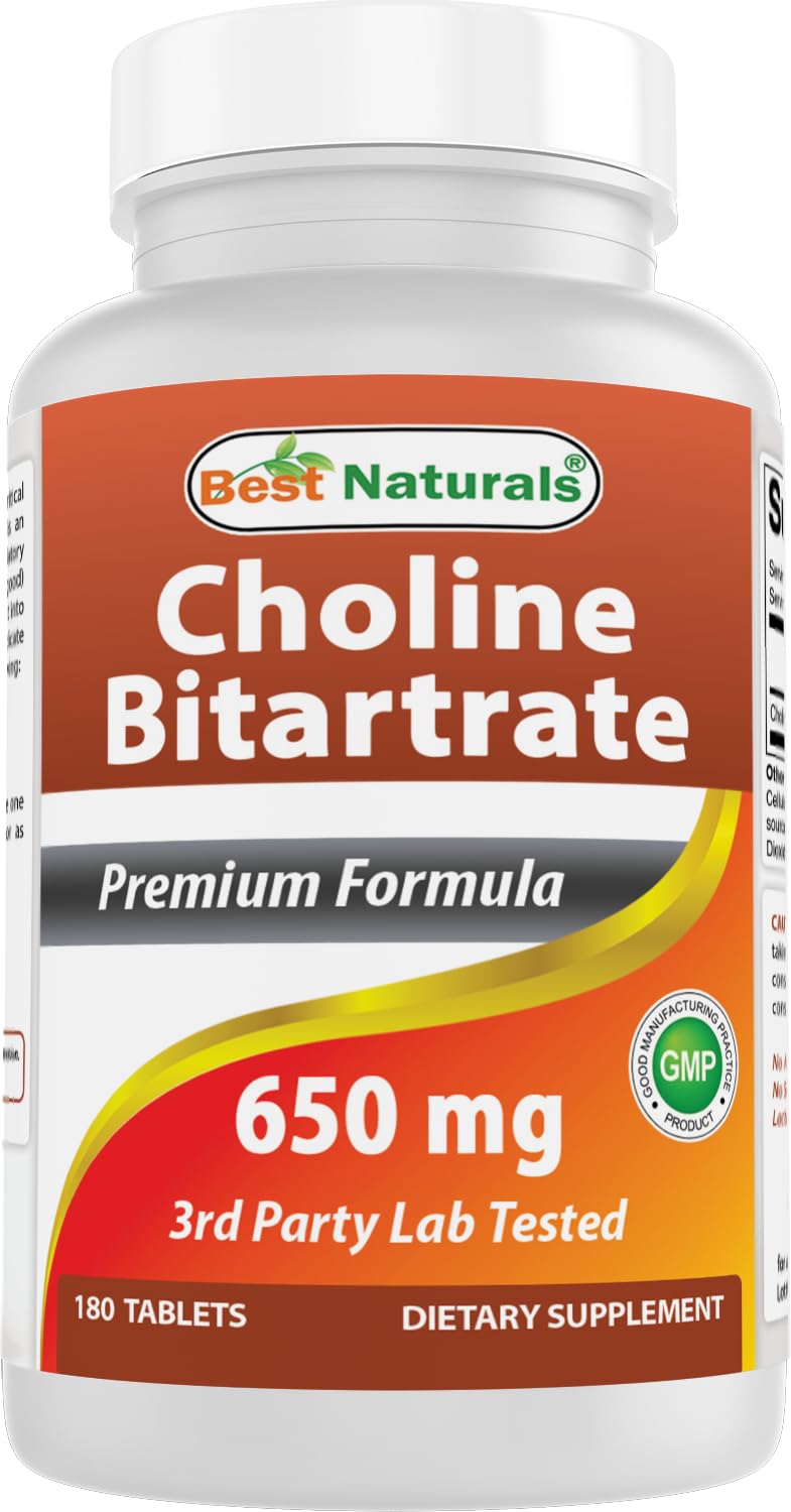 Best Naturals Choline Bitartrate 650mg 180 Tablets front view