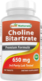 Best Naturals Choline Bitartrate 650mg 180 Tablets front view