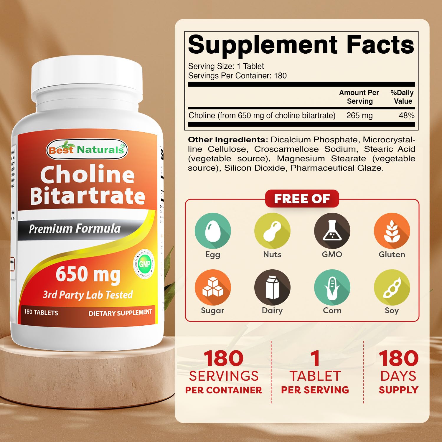 Best Naturals Choline Bitartrate bottle side view