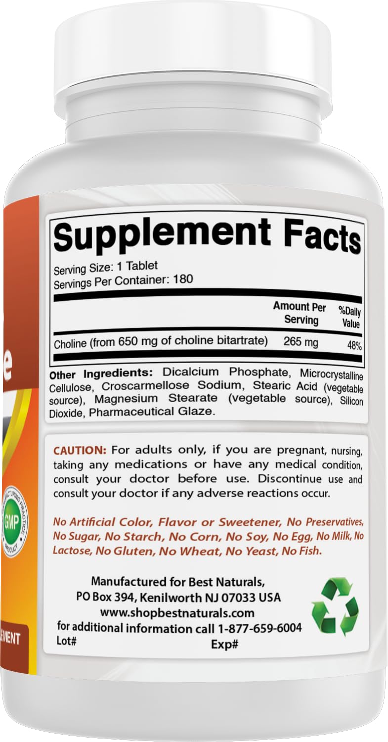 Best Naturals Choline Bitartrate supplement on a wooden table