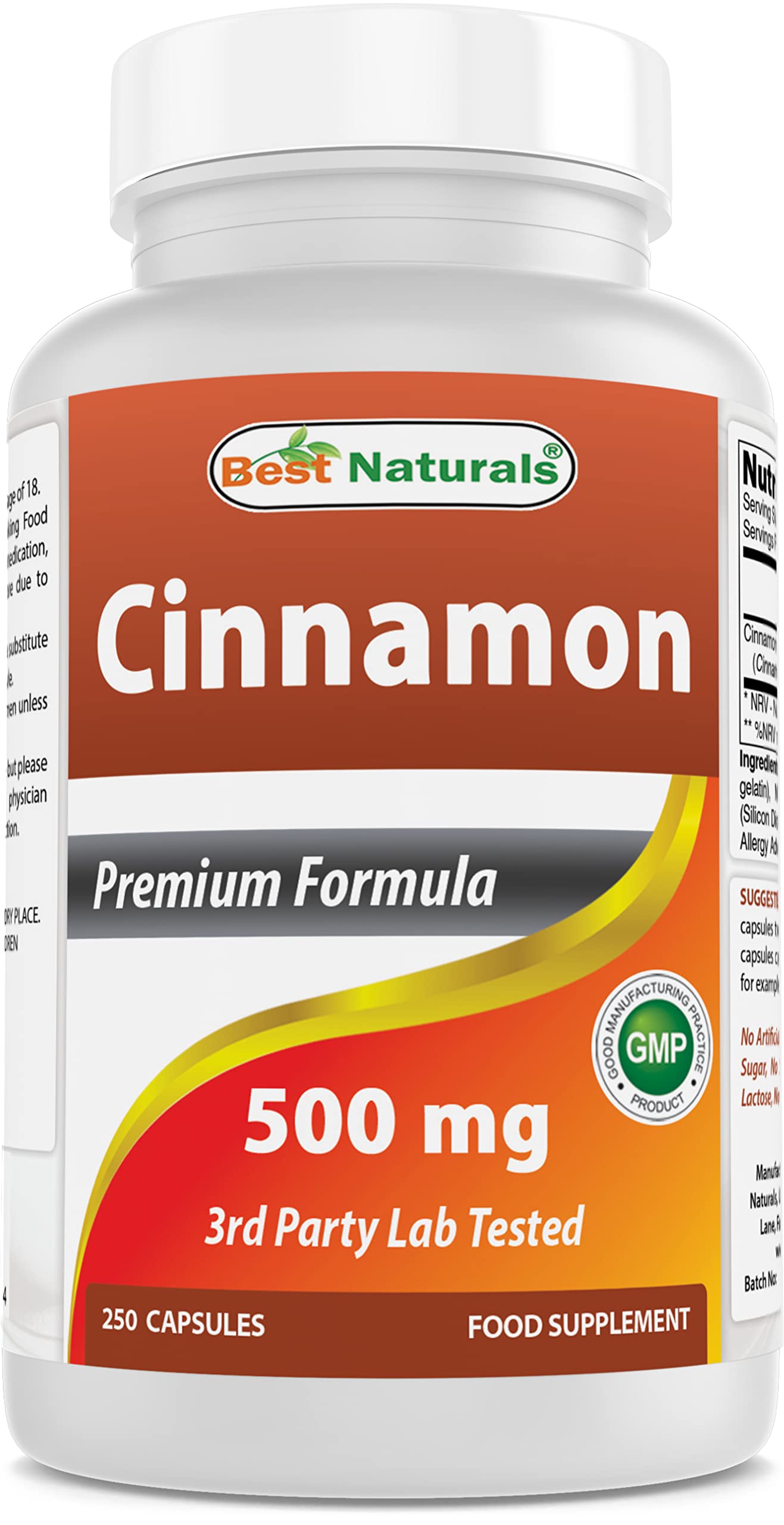 Best Naturals Cinnamon Capsules 500mg front view