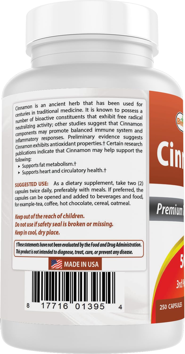 Best Naturals Cinnamon Capsules 500mg with measuring spoon