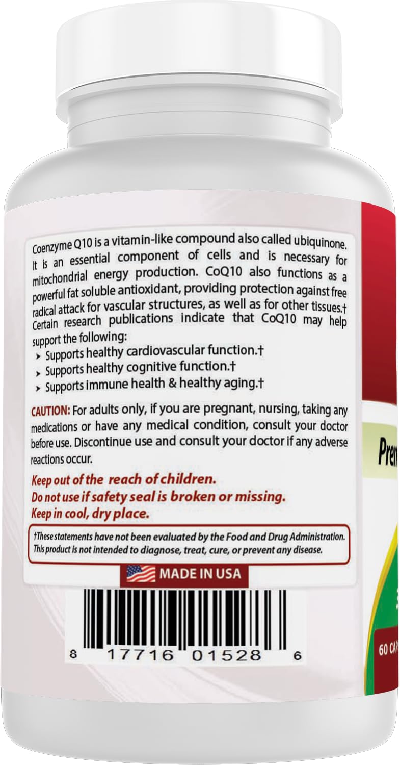 Best Naturals CoQ10 200mg capsules on a wooden table