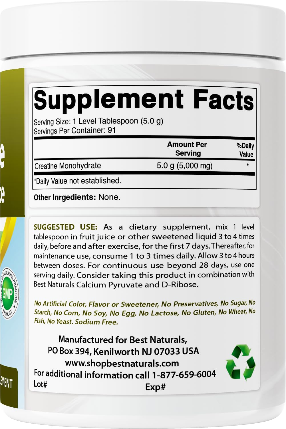 Best Naturals Creatine Monohydrate 454g in a gym setting