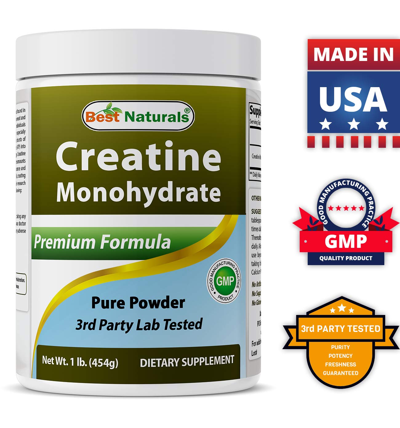 Best Naturals Creatine Monohydrate 454g packaging details