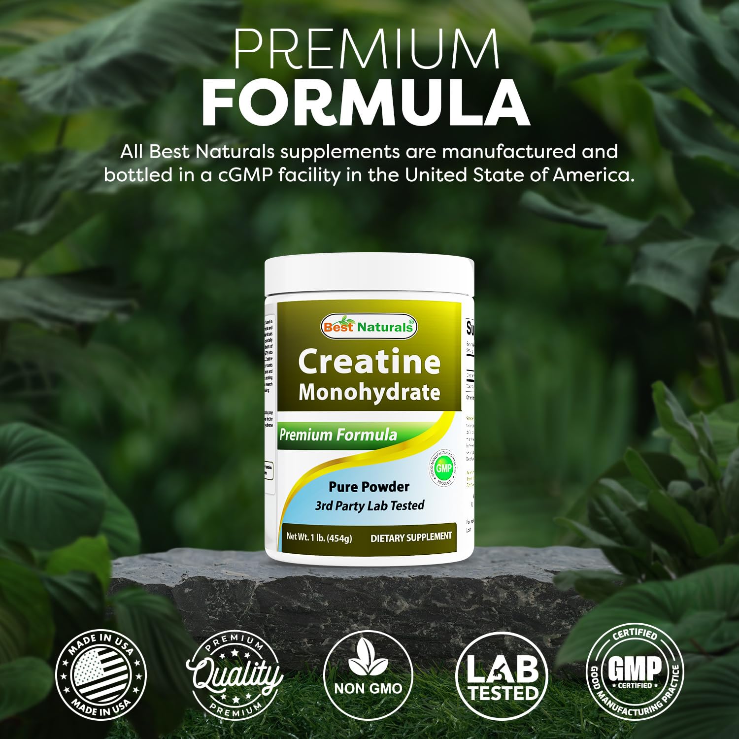 Best Naturals Creatine Monohydrate 454g scoop with powder