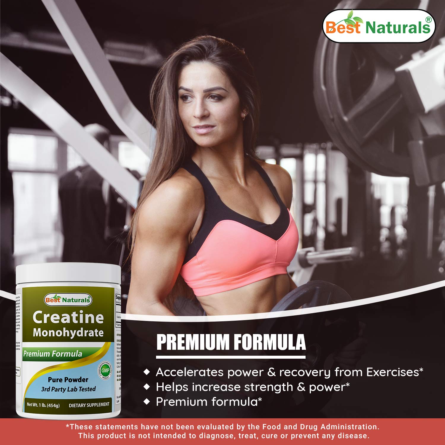 Best Naturals Creatine Monohydrate 454g with measuring scoop