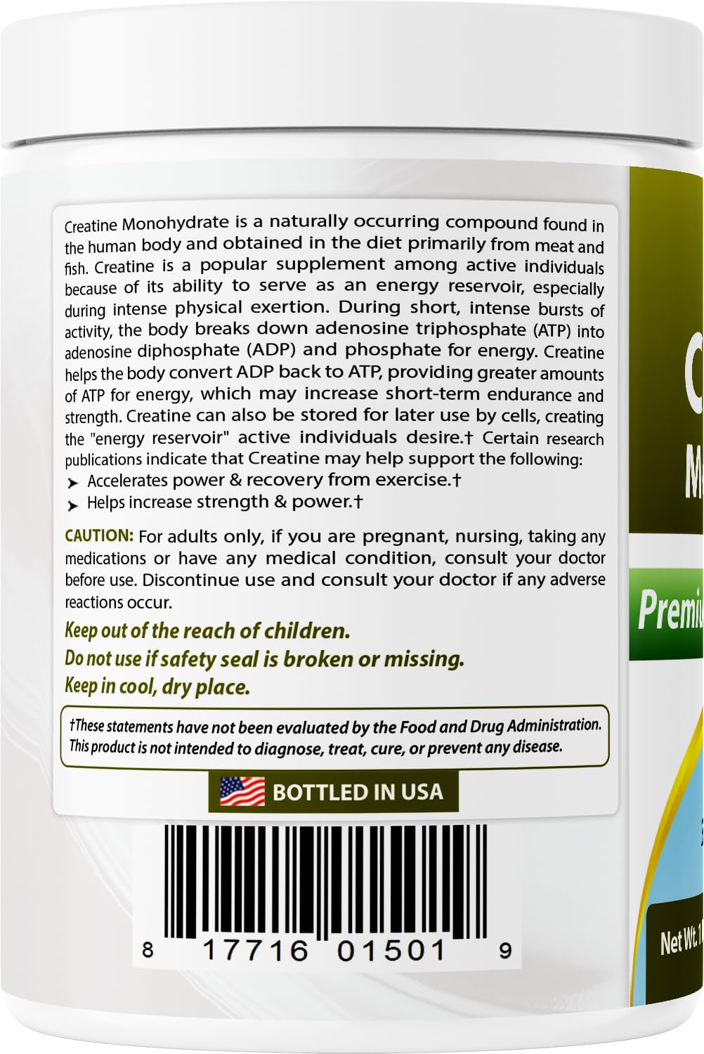 Best Naturals Creatine Monohydrate 454g with measuring spoon
