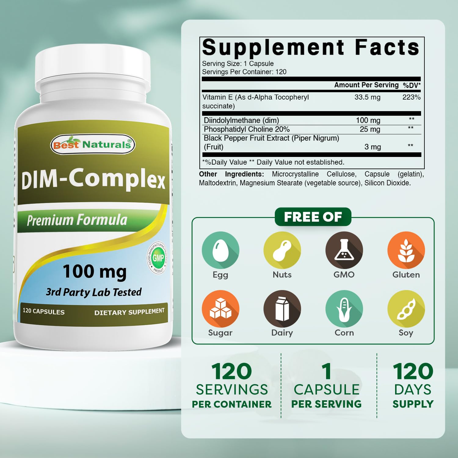 Best Naturals DIM-Complex Capsules 100mg bottle side view