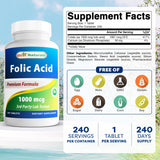 Best Naturals Folic Acid 240 Tablets bottle side view