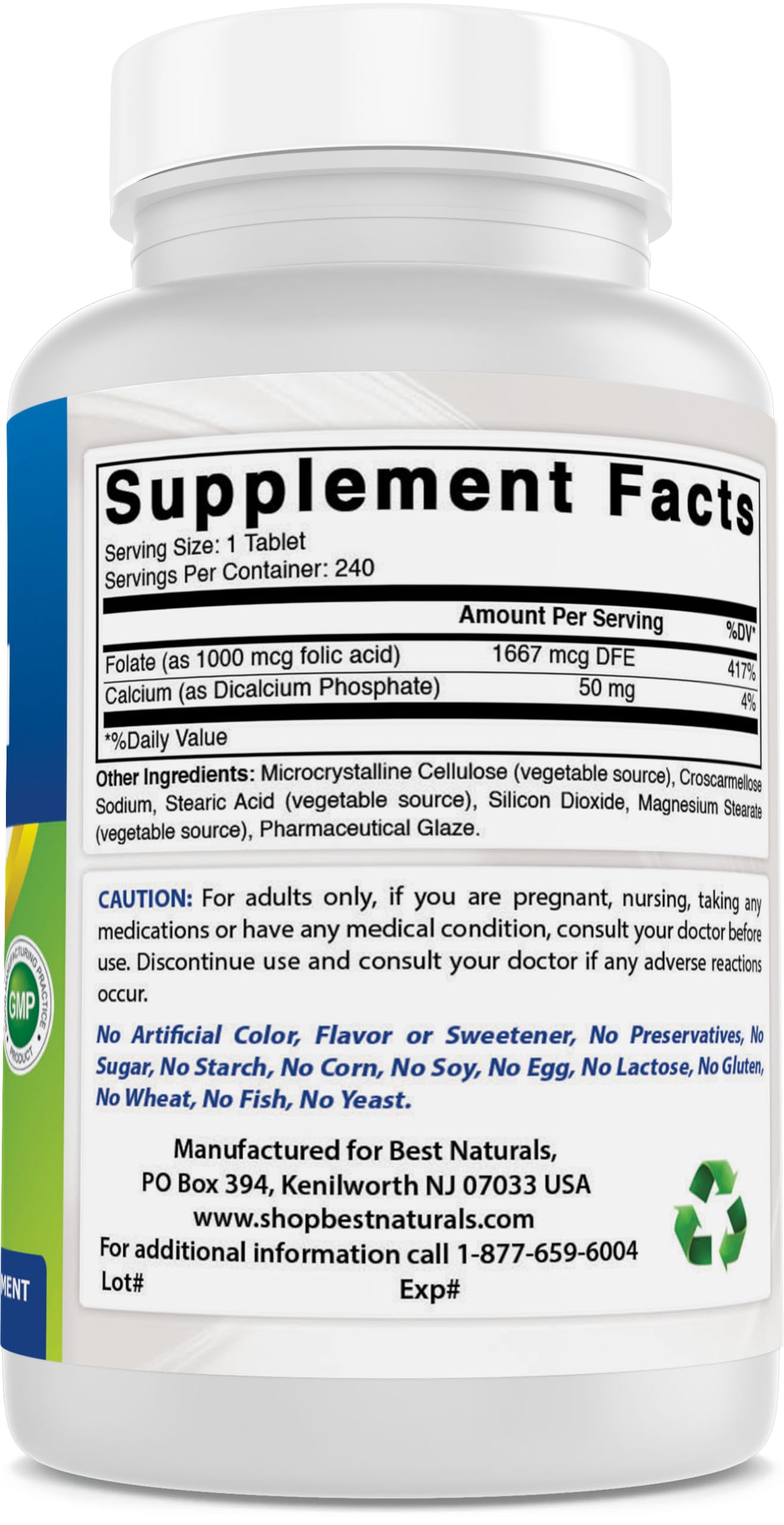 Best Naturals Folic Acid 240 Tablets with measuring spoon