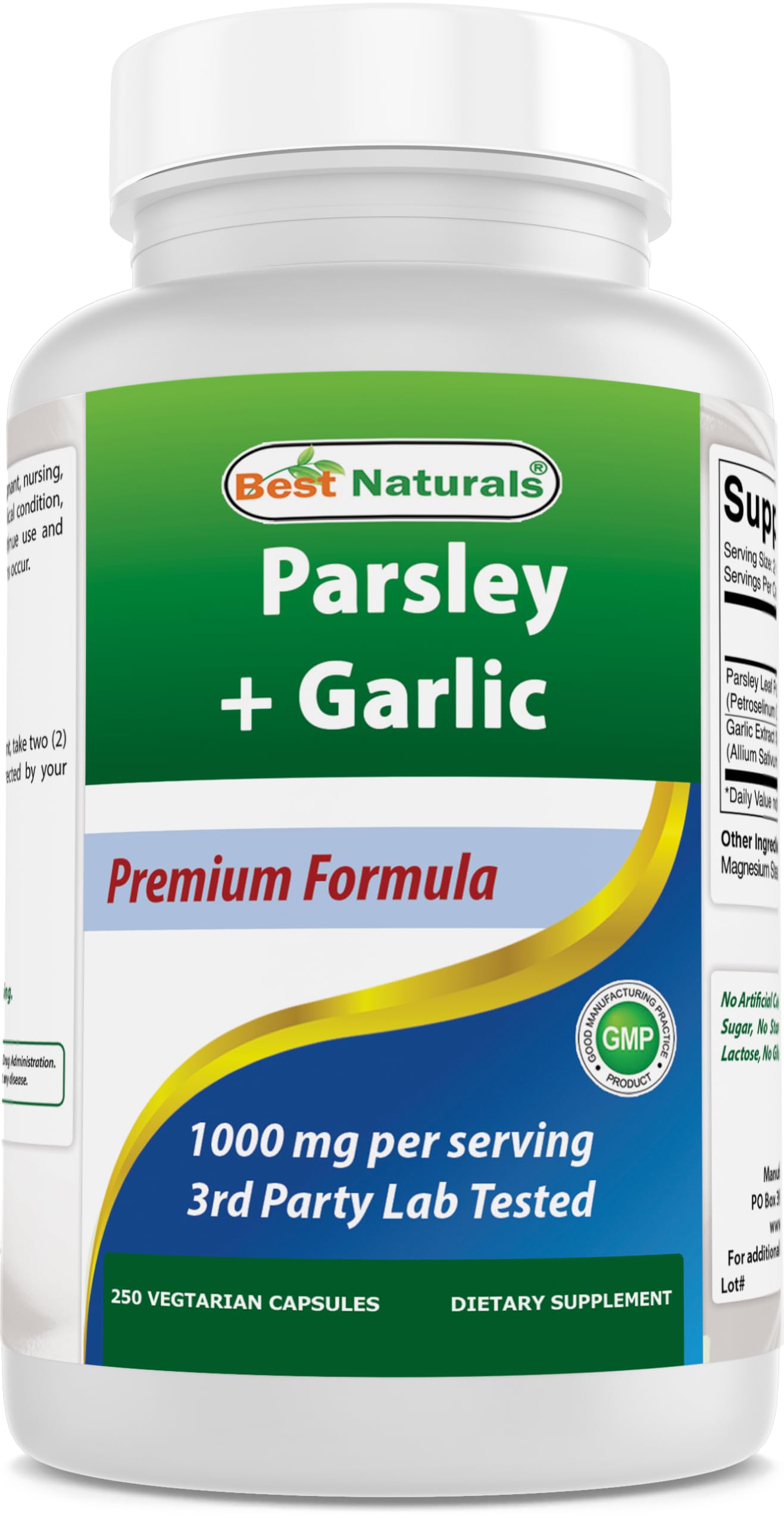 Best Naturals Garlic Extract 1000 mg 250 vegetarian capsules front view