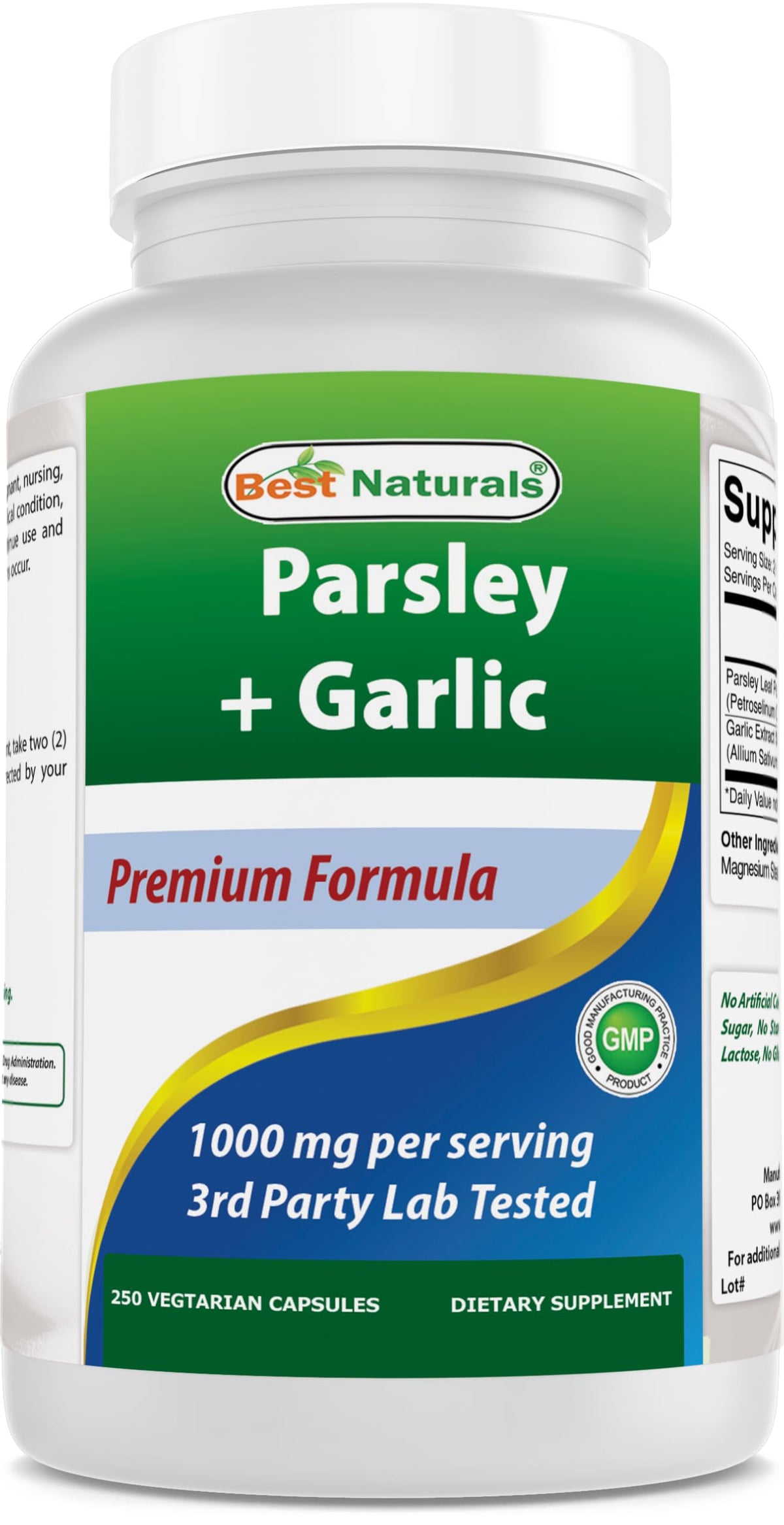 Best Naturals Garlic Extract 1000 mg 250 vegetarian capsules front view