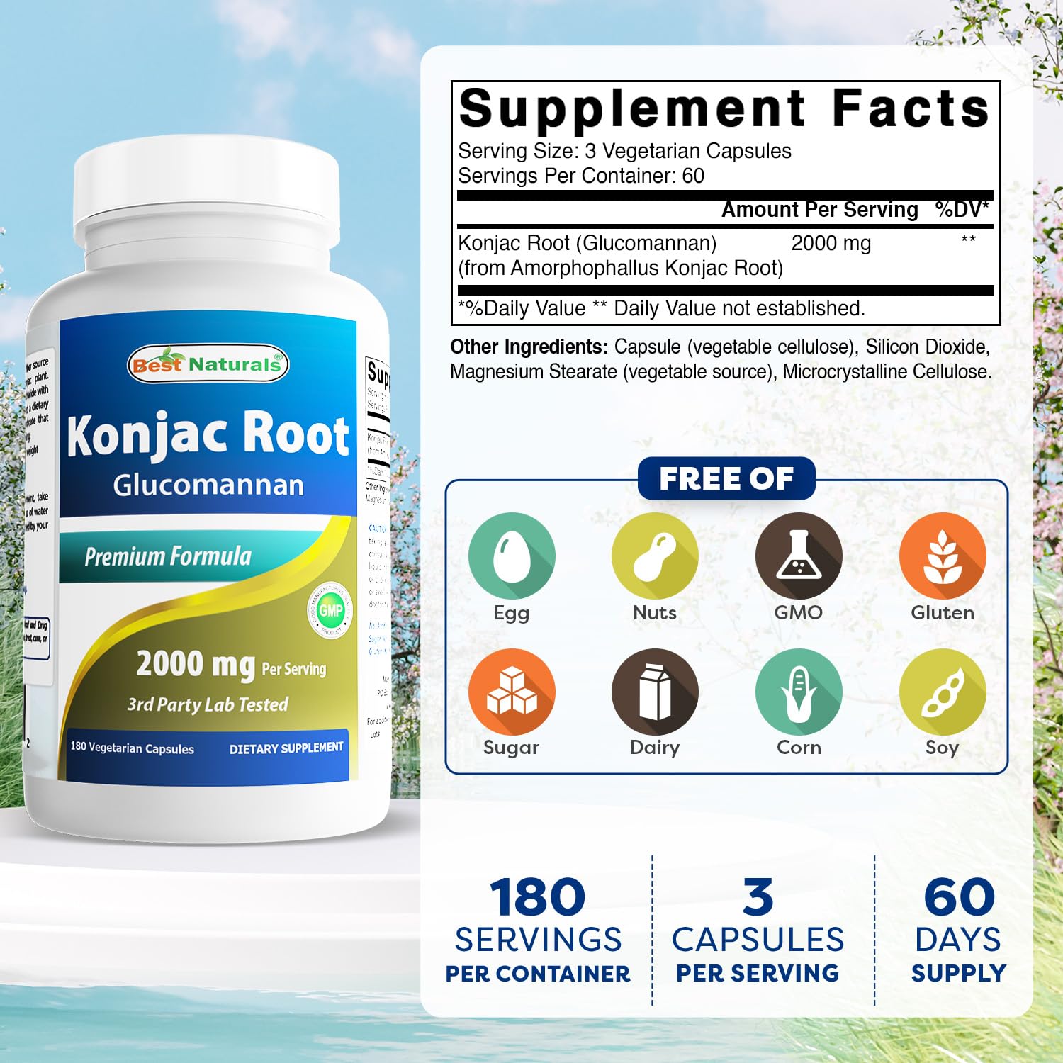 Best Naturals Glucomannan Capsules 2000mg side view
