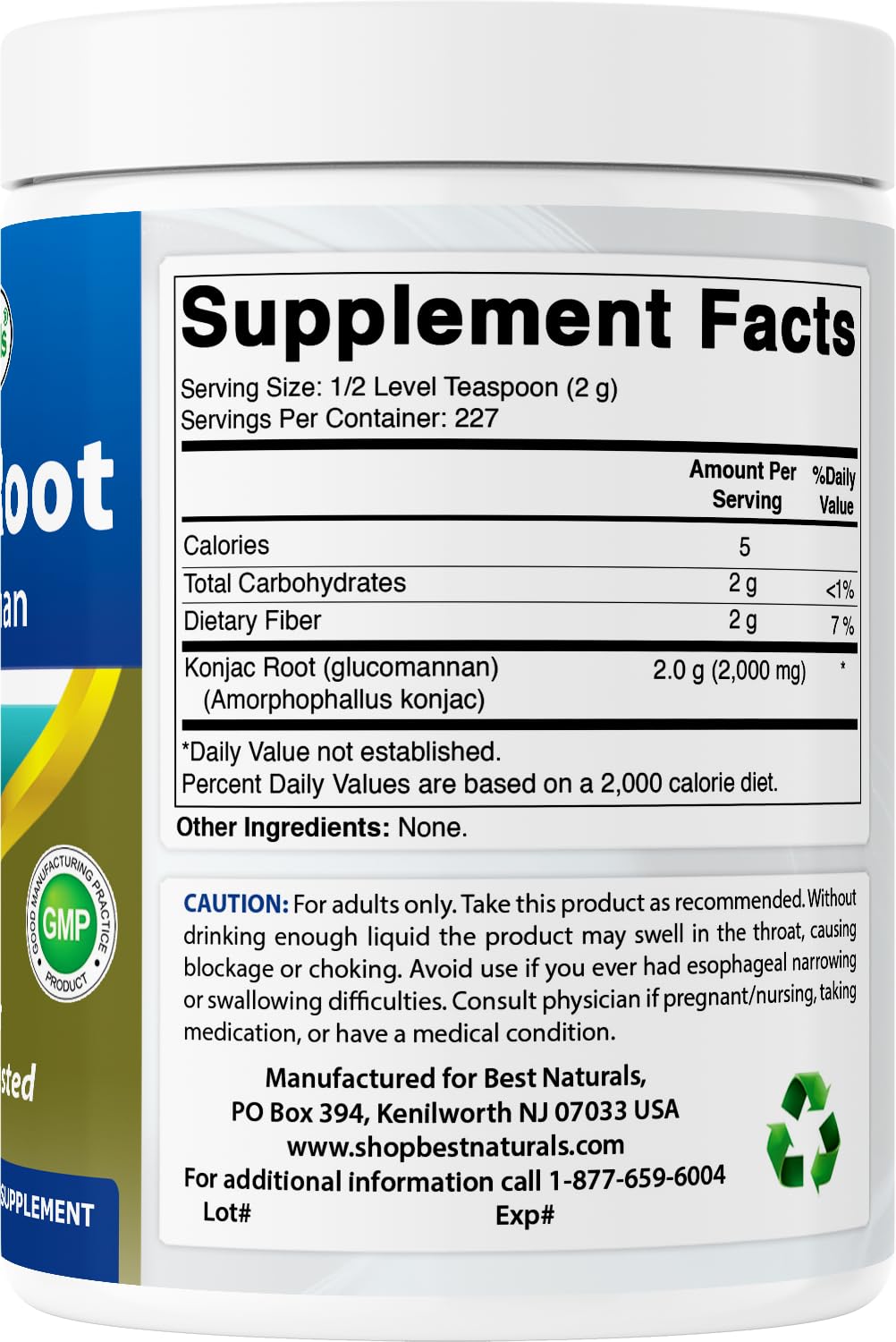 Best Naturals Glucomannan Powder 2000mg capsule close-up