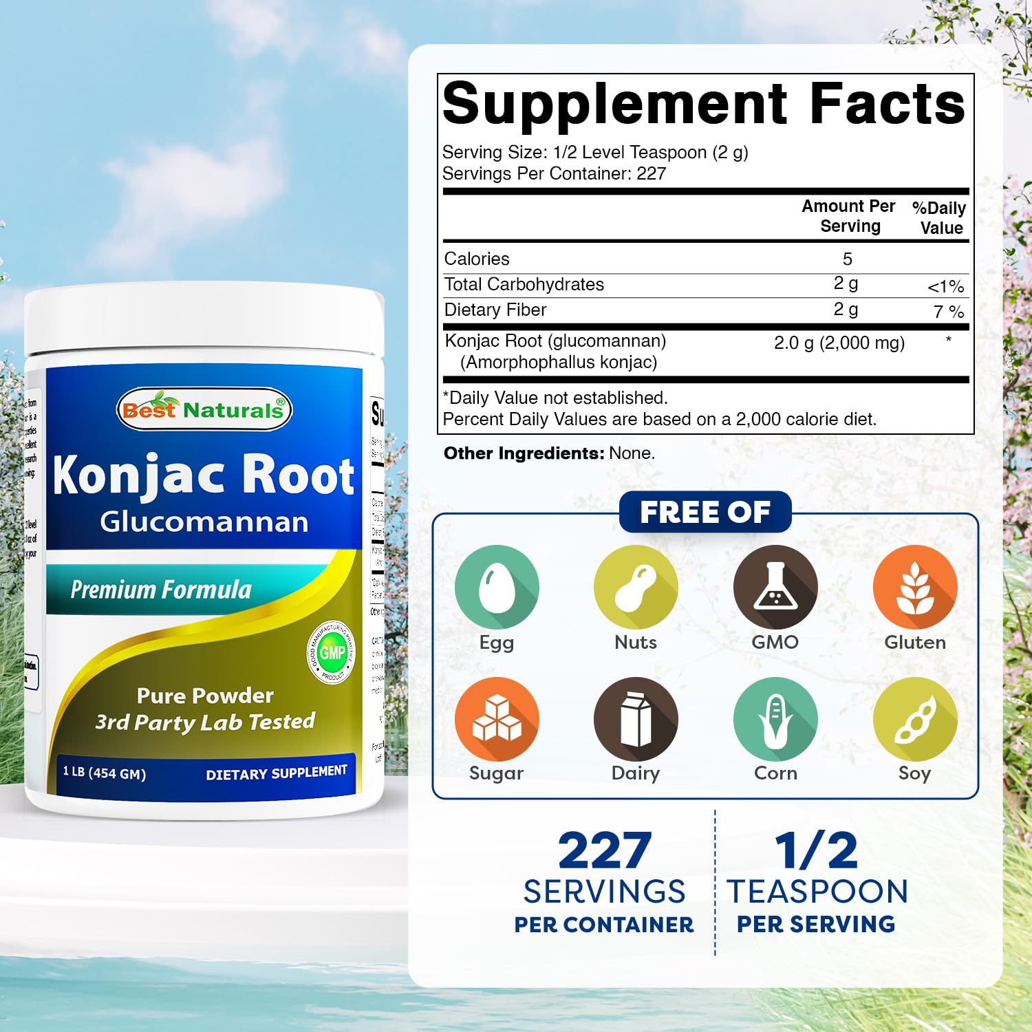Best Naturals Glucomannan Powder 2000mg side view
