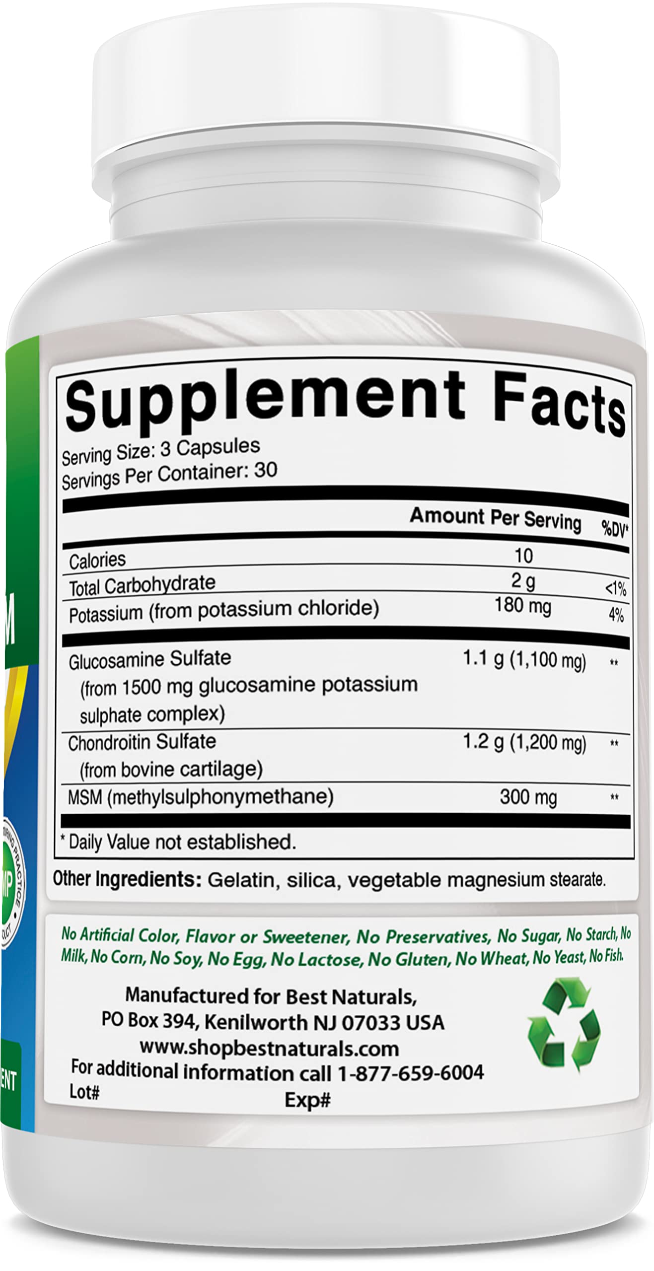 Best Naturals Glucosamine Chondroitin MSM Supplements bottle on table
