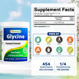 Best Naturals Glycine Powder 508g jar back view with ingredient details