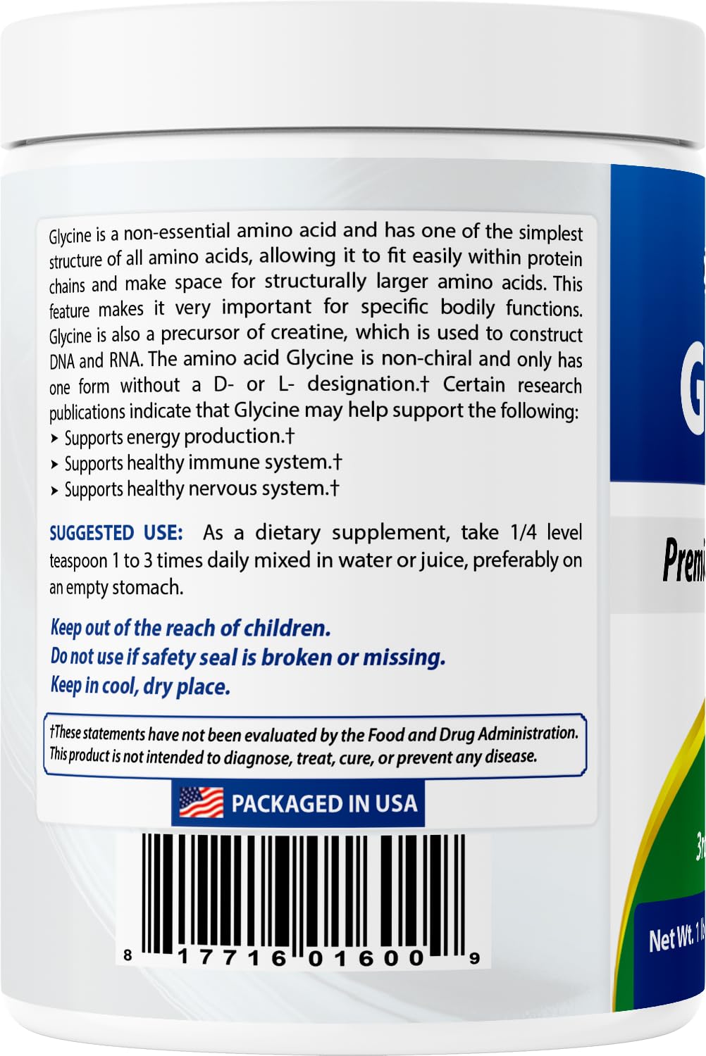 Best Naturals Glycine Powder displayed on a wooden table