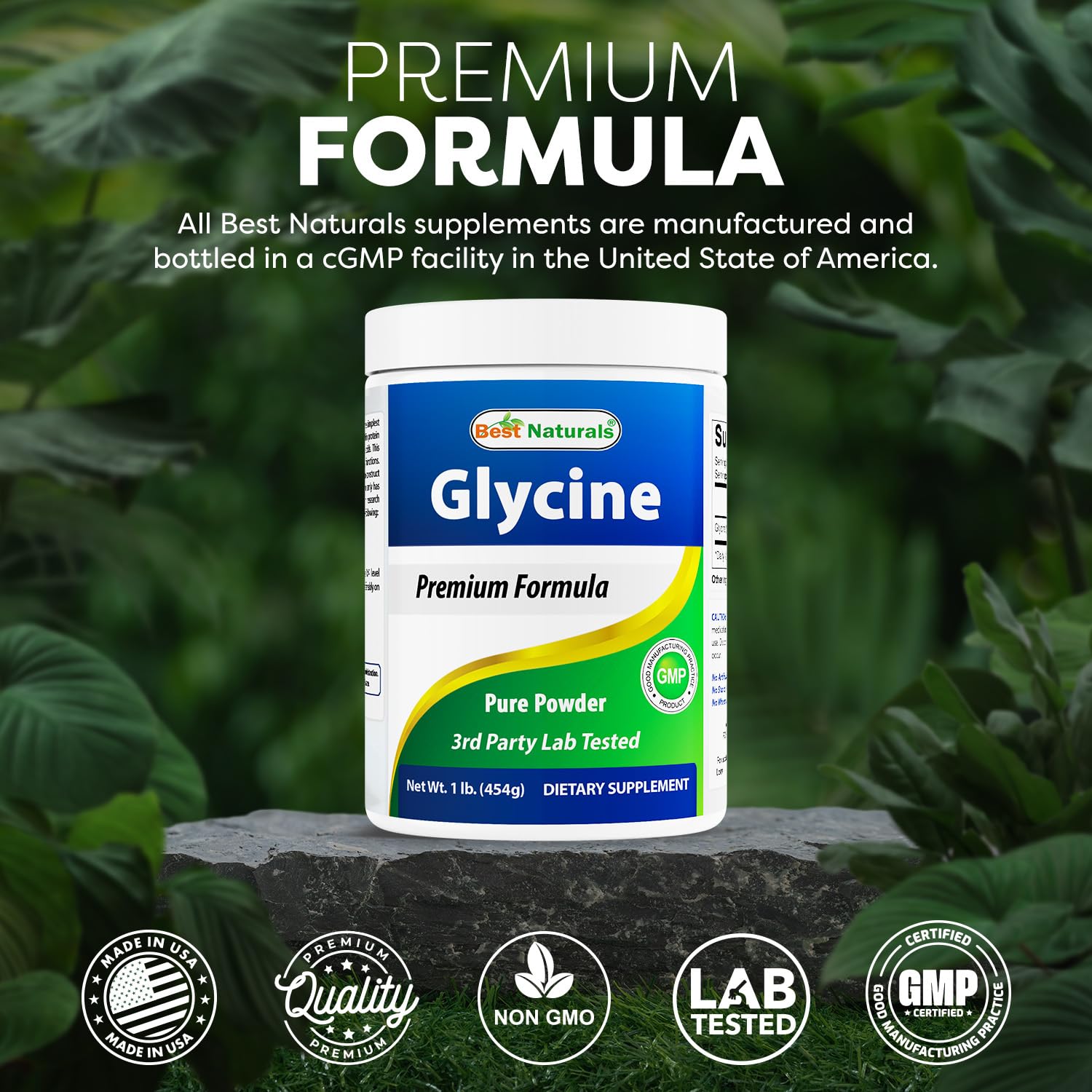 Best Naturals Glycine Powder packaging with nutrition facts