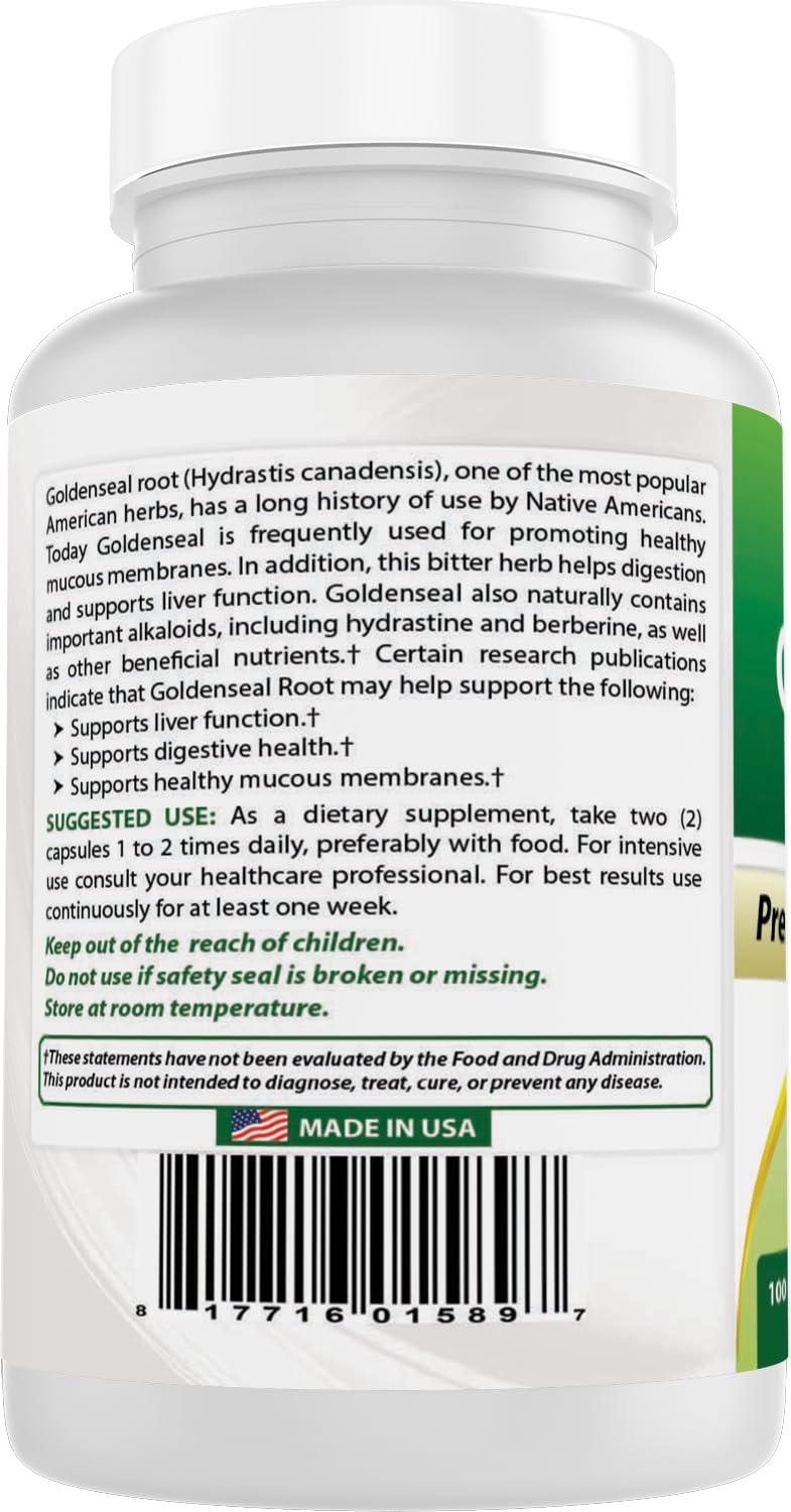 Best Naturals Goldenseal Root Capsules 570mg bottle top view