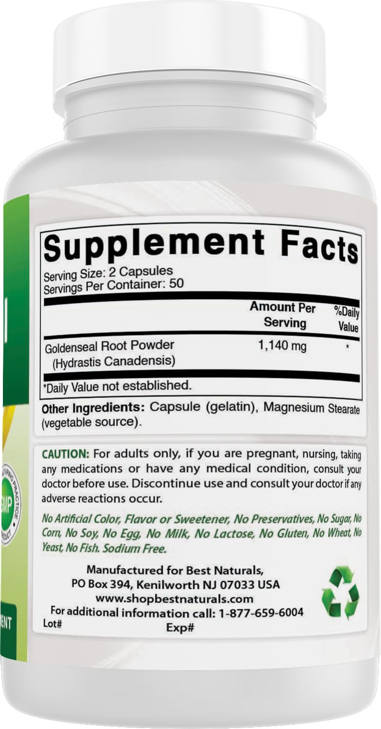Best Naturals Goldenseal Root Capsules 570mg ingredients list