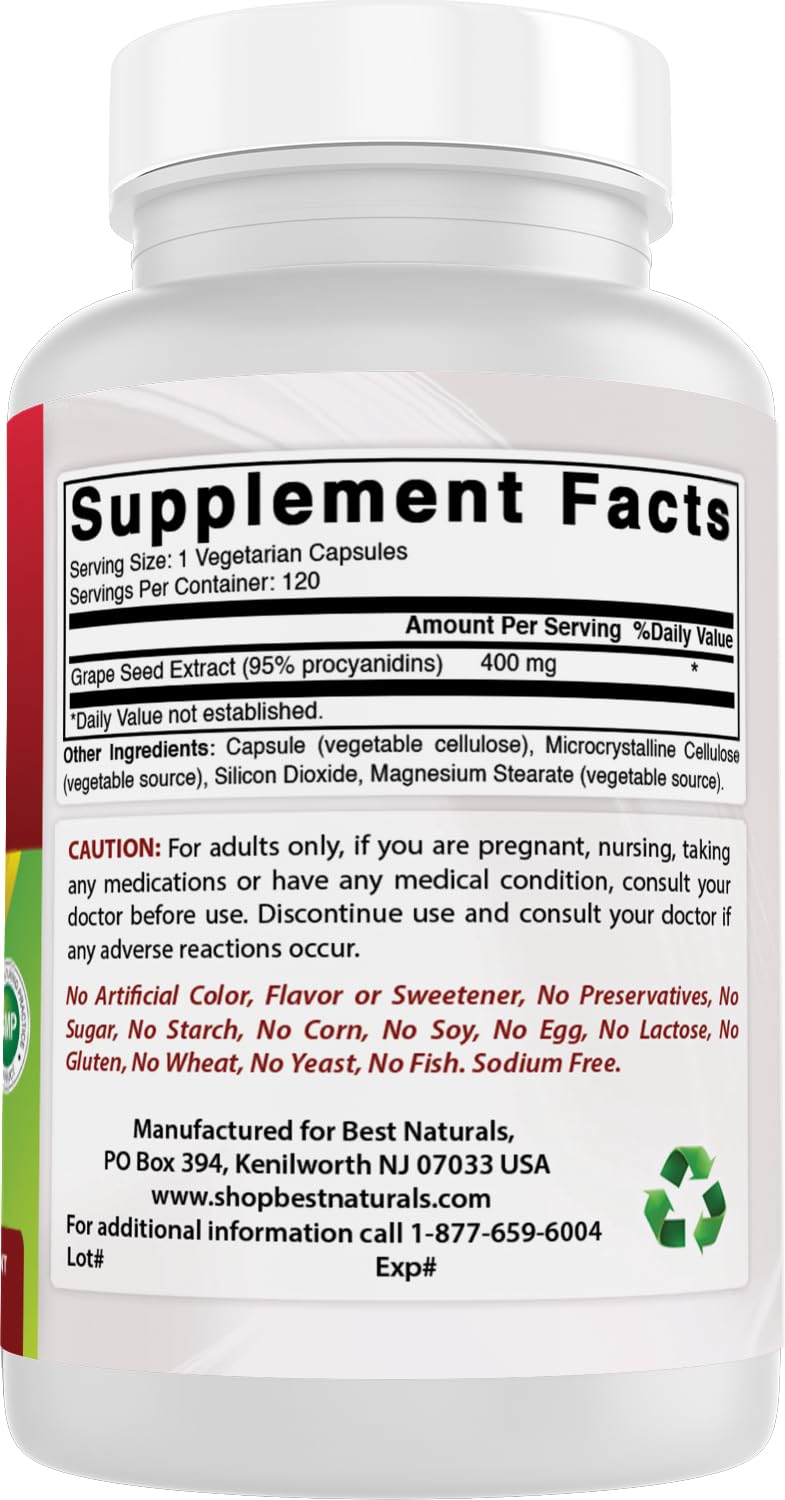 Best Naturals Grape Seed Extract 400mg vegetarian capsules on table