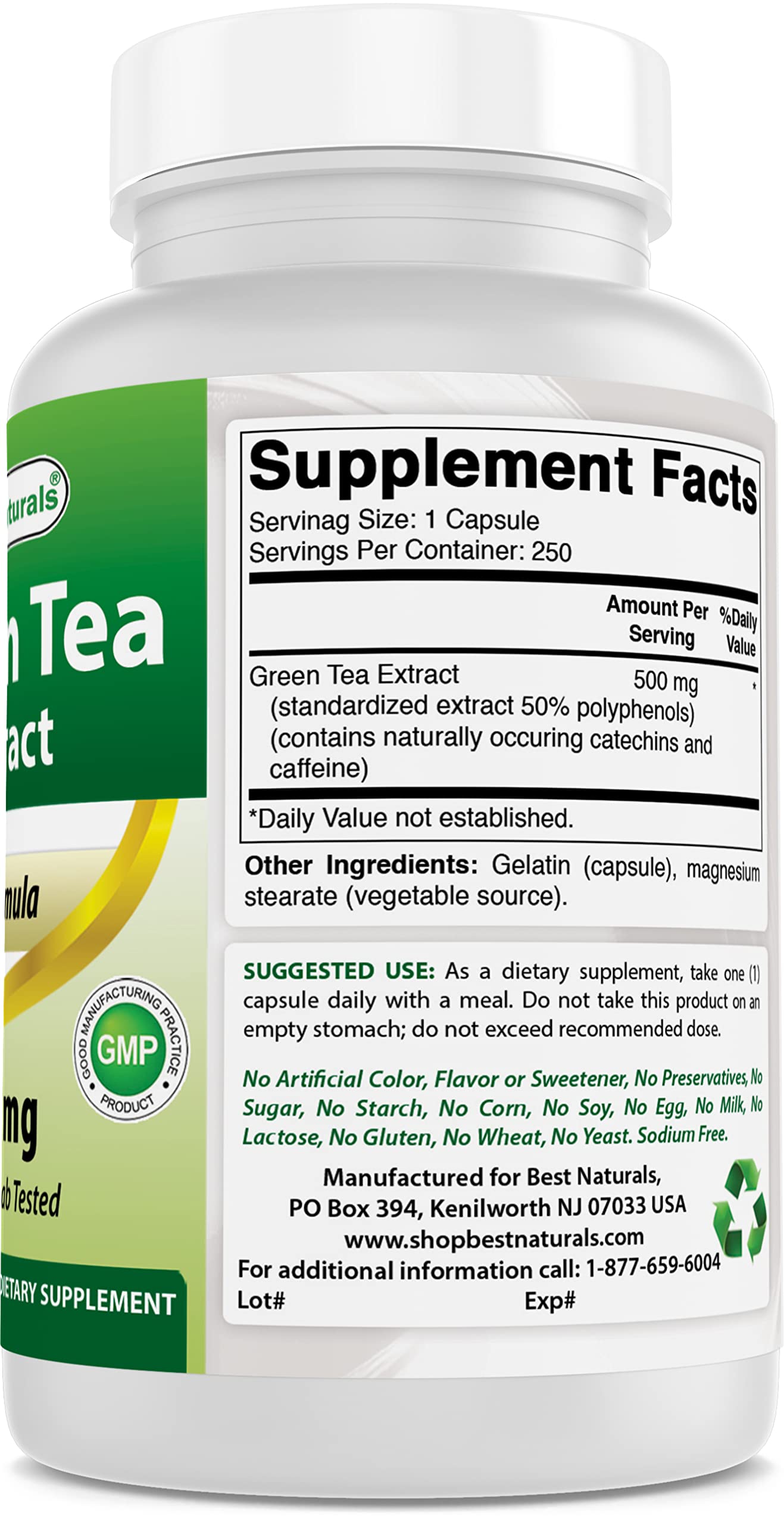 Best Naturals Green Tea Capsules lifestyle shot with tea leaves