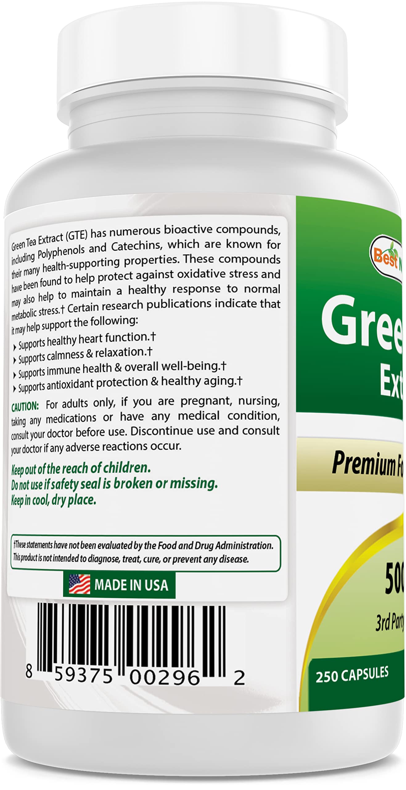 Best Naturals Green Tea Capsules on a wooden table