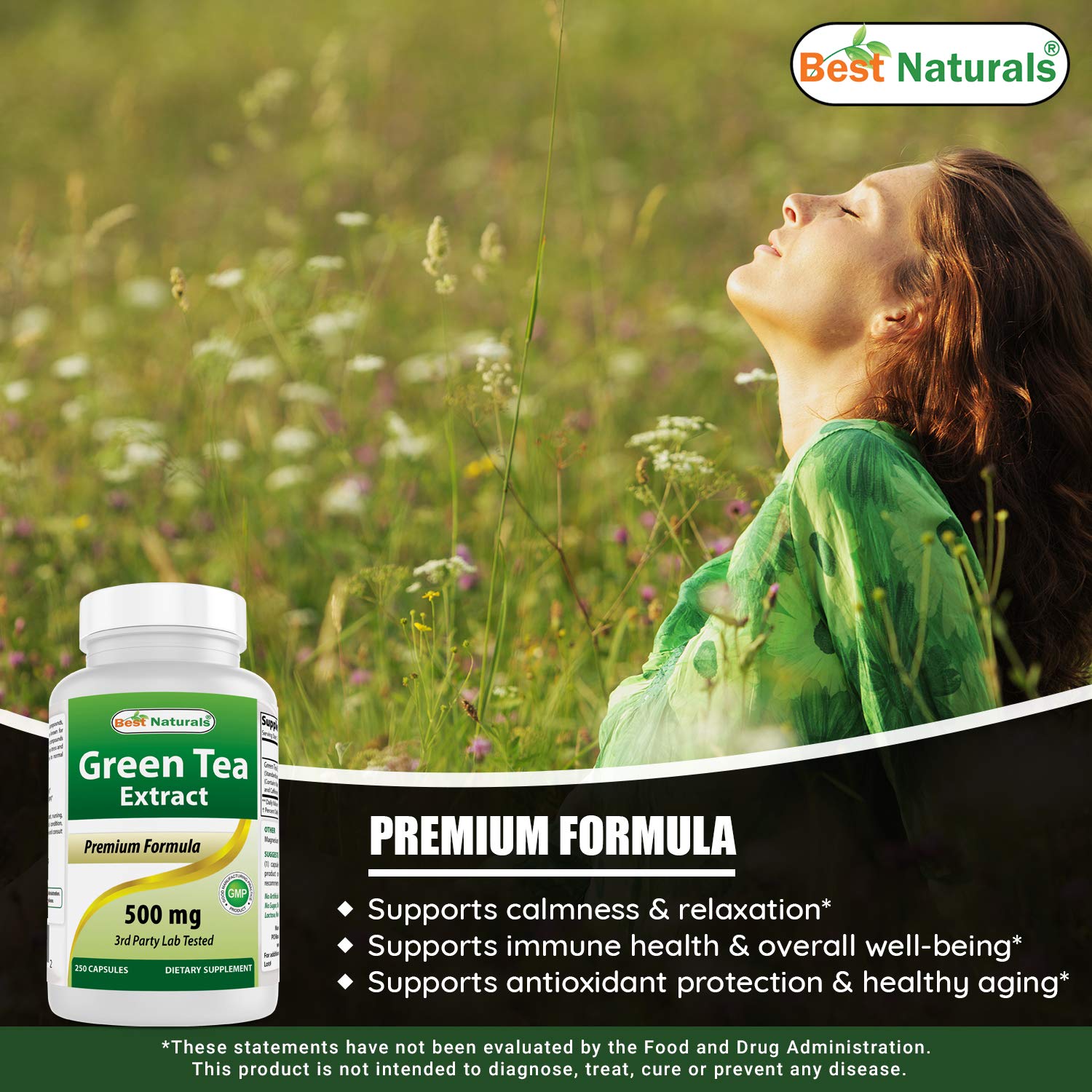 Best Naturals Green Tea Capsules opened bottle showing capsules