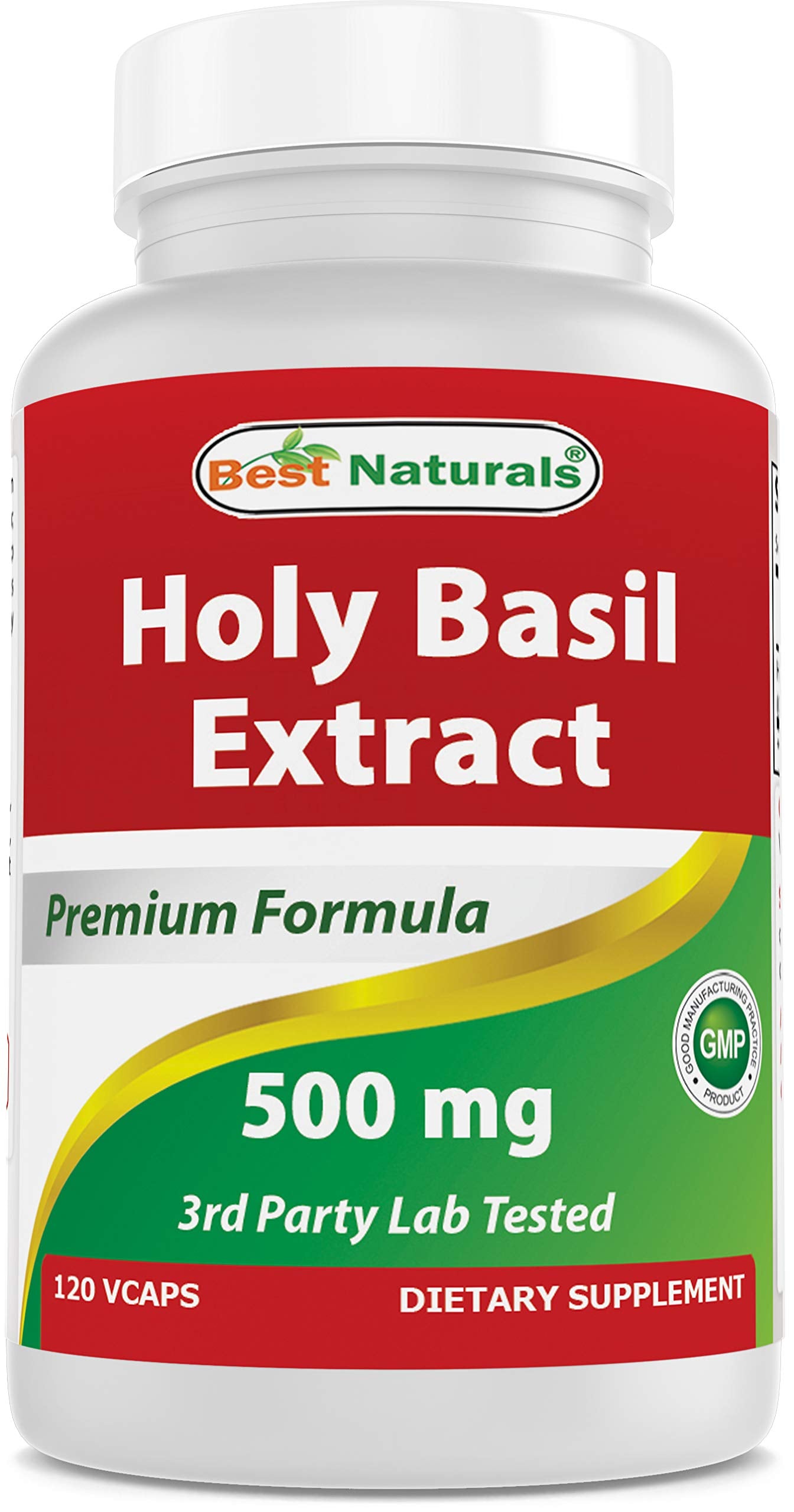 Best Naturals Holy Basil Extract 500mg 120 Vegetarian Capsules front view