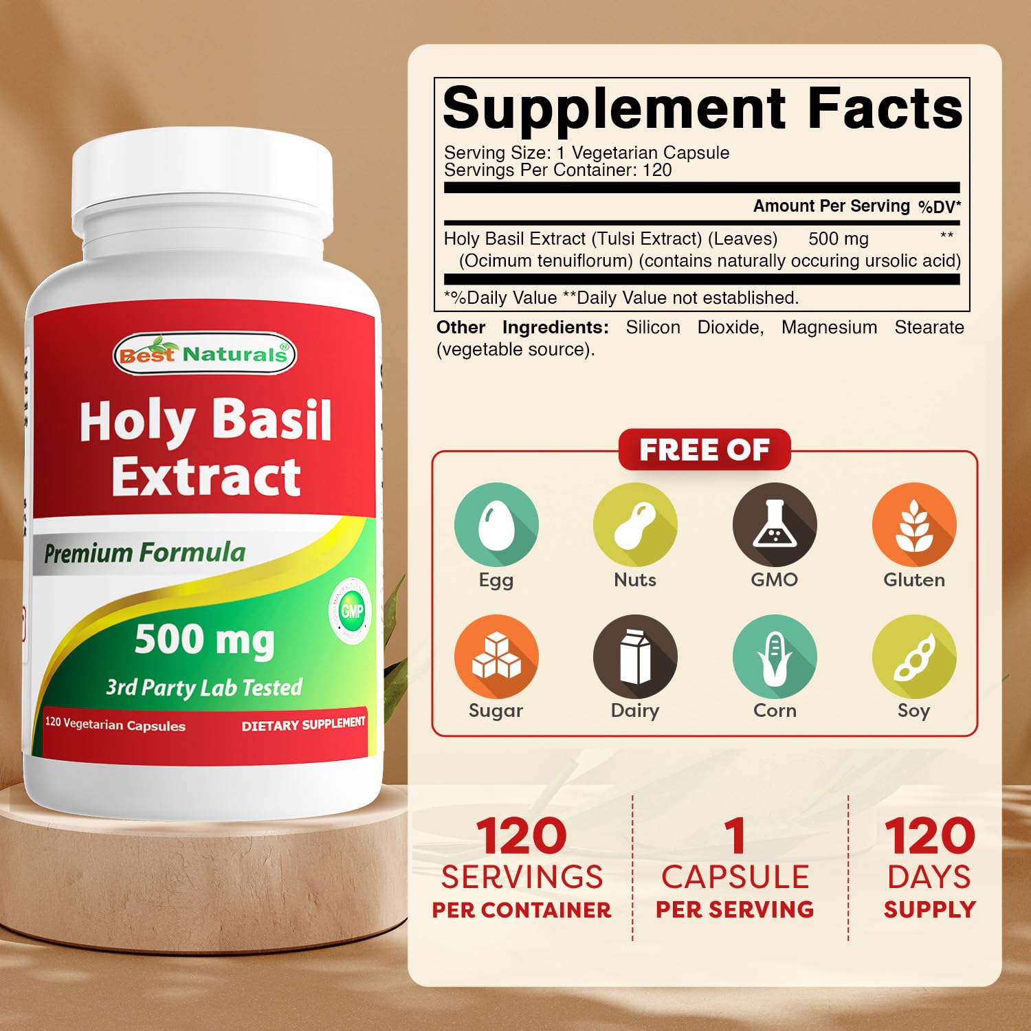 Best Naturals Holy Basil Extract bottle side view
