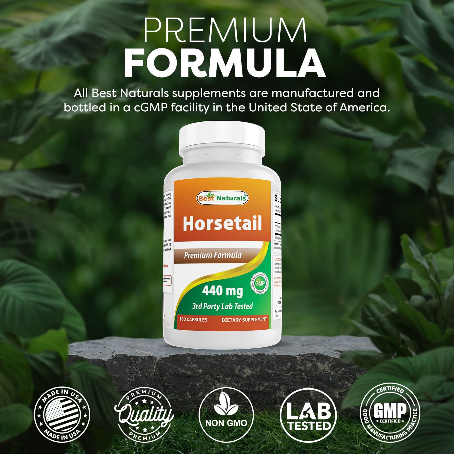 Best Naturals Horsetail Capsules 440mg back view of bottle