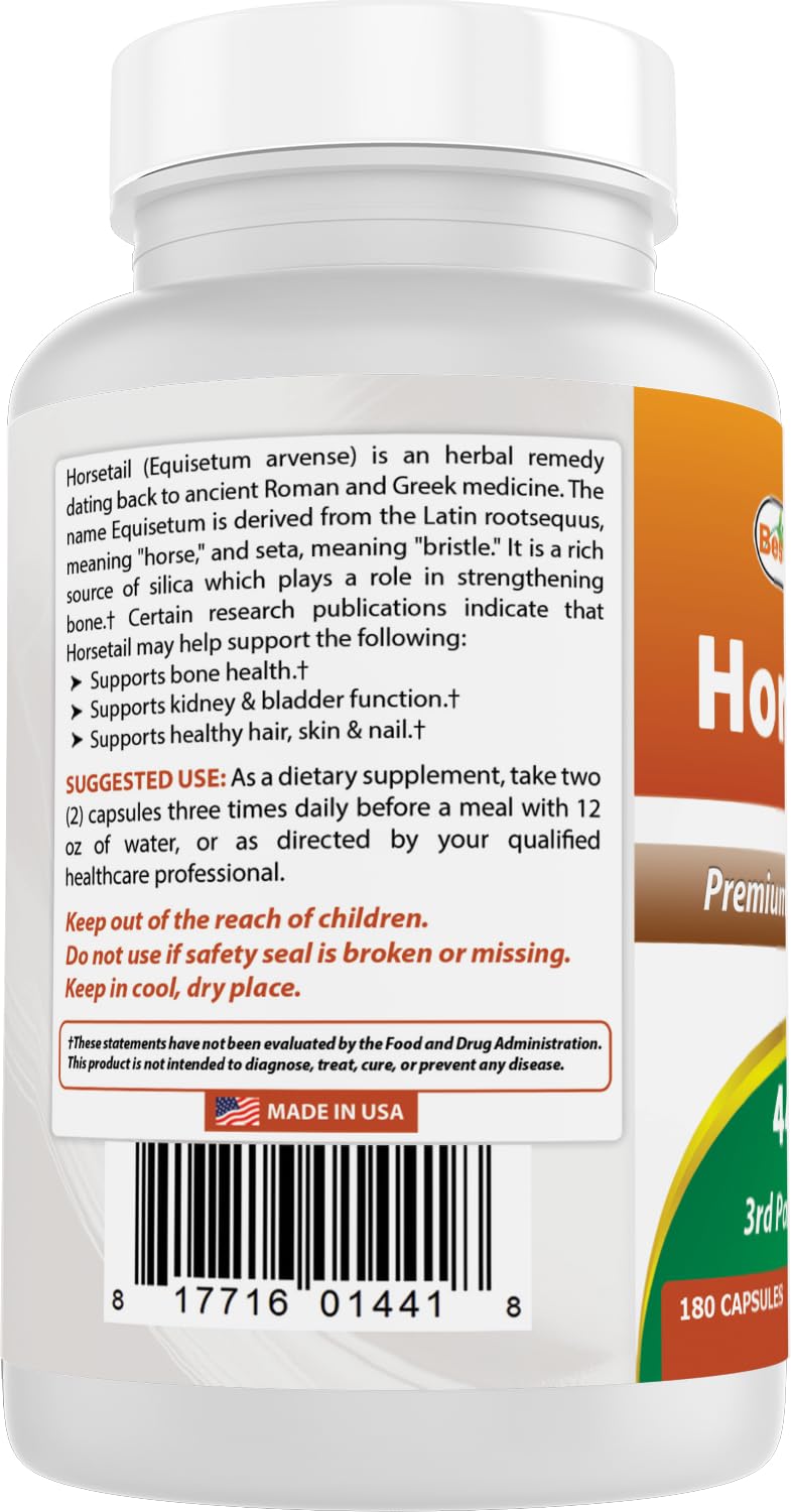 Best Naturals Horsetail Capsules 440mg displayed with natural background