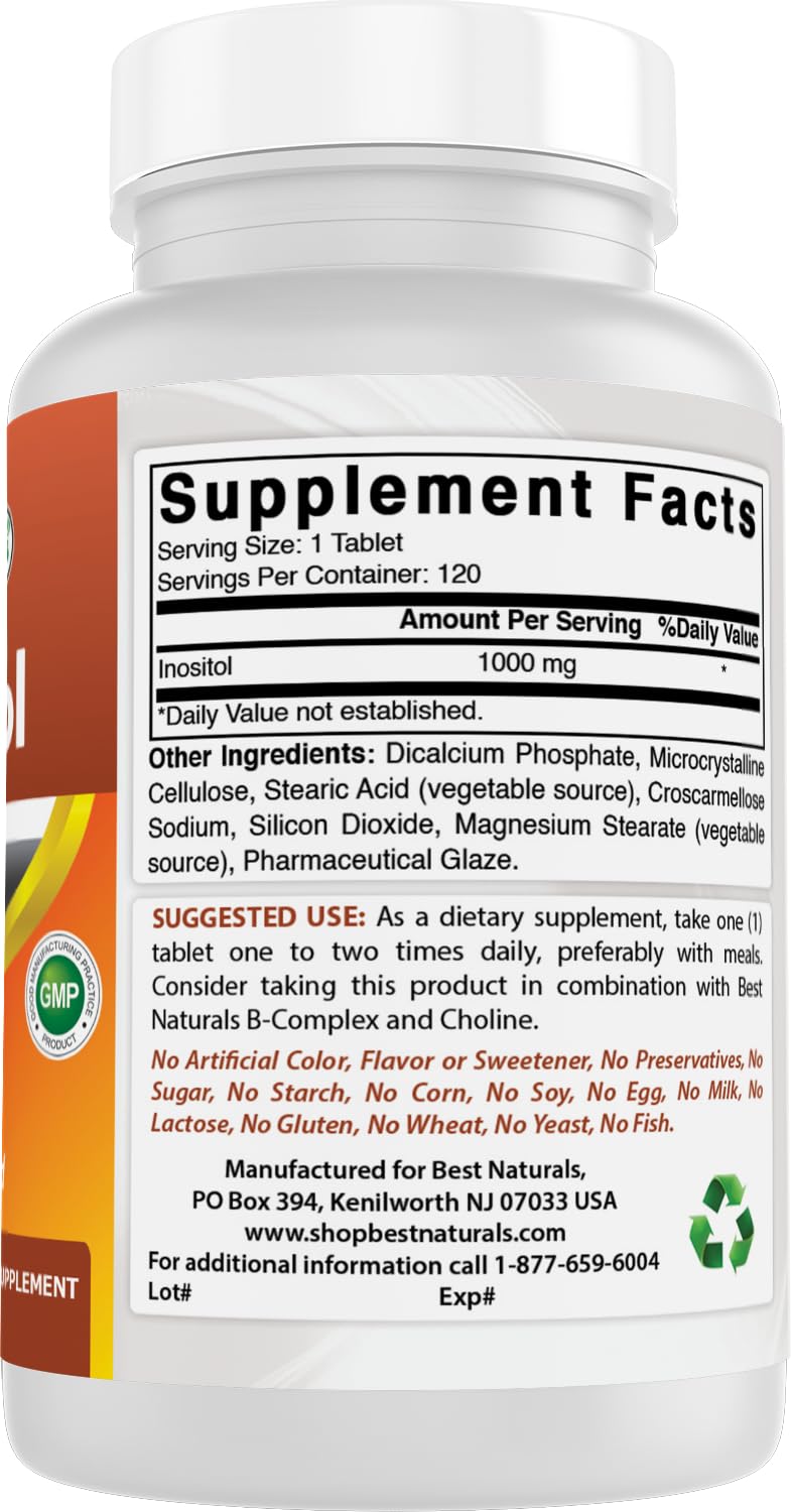 Best Naturals Inositol Tablets 1000 mg bottle top view