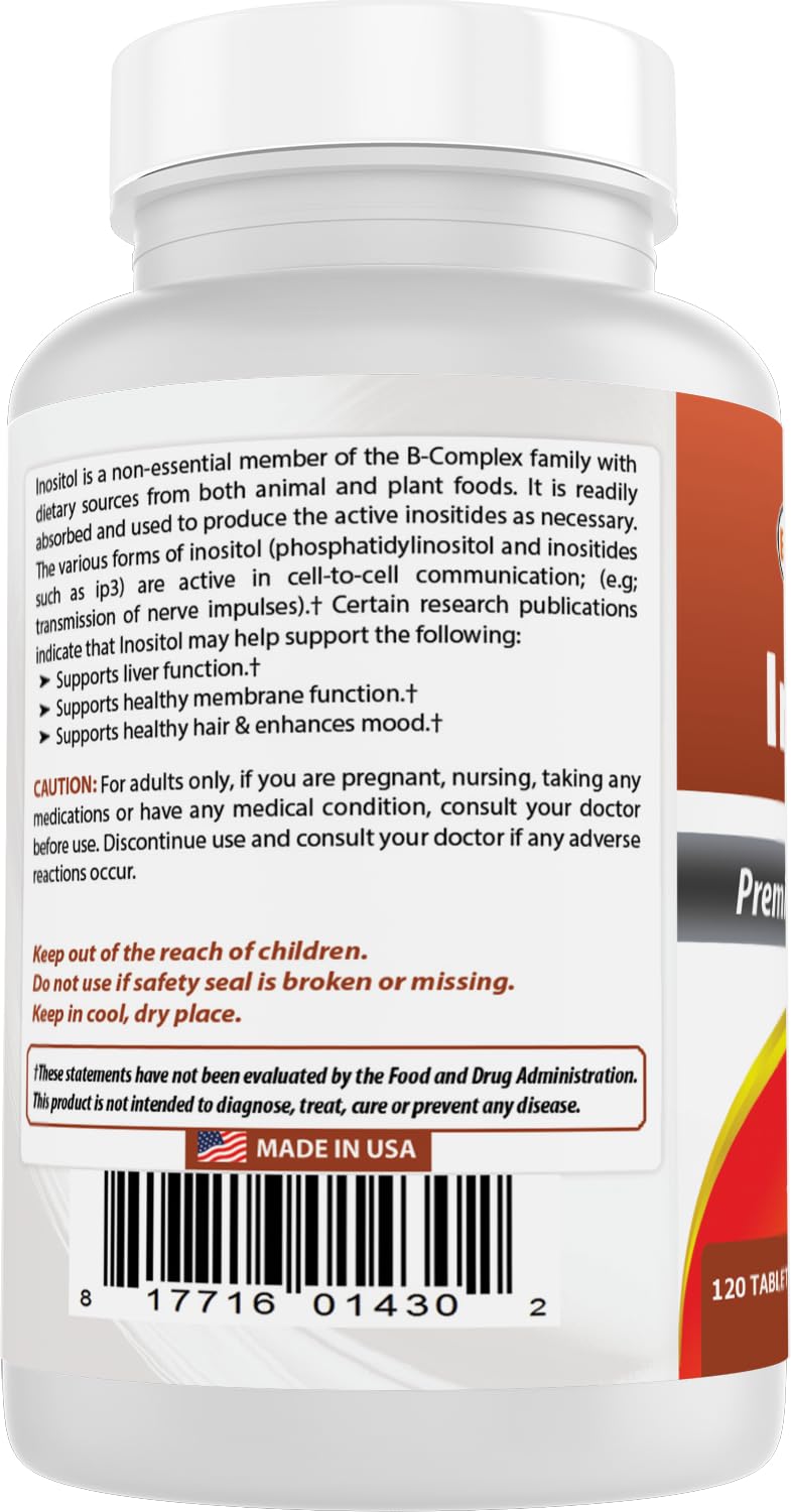 Best Naturals Inositol Tablets 1000 mg on a wooden table