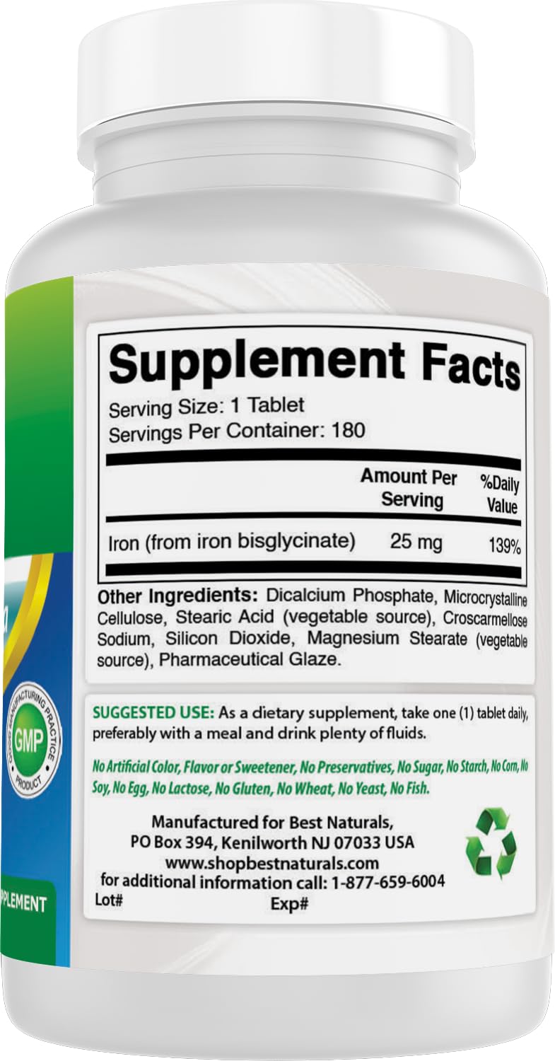 Best Naturals Iron Supplement bottle on a wooden table