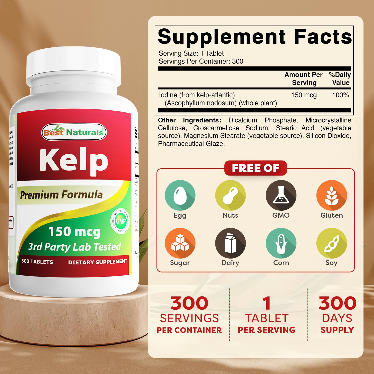 Best Naturals Kelp Multivitamins bottle side view