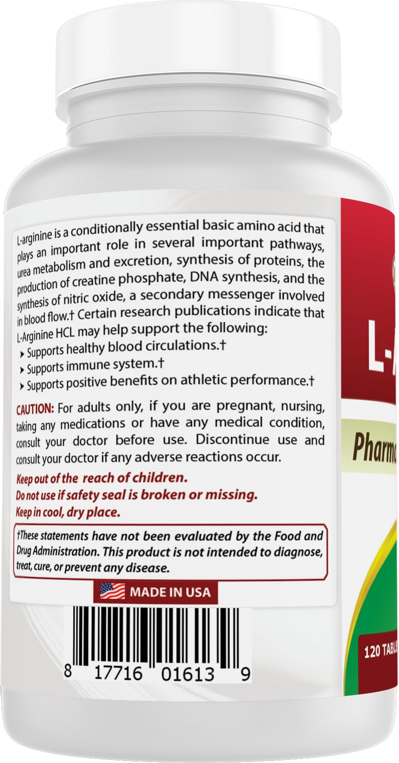 Best Naturals L-Arginine 1000mg 120 Tablets back view