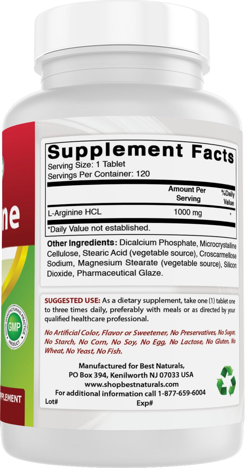 Best Naturals L-Arginine 1000mg 120 Tablets ingredients list