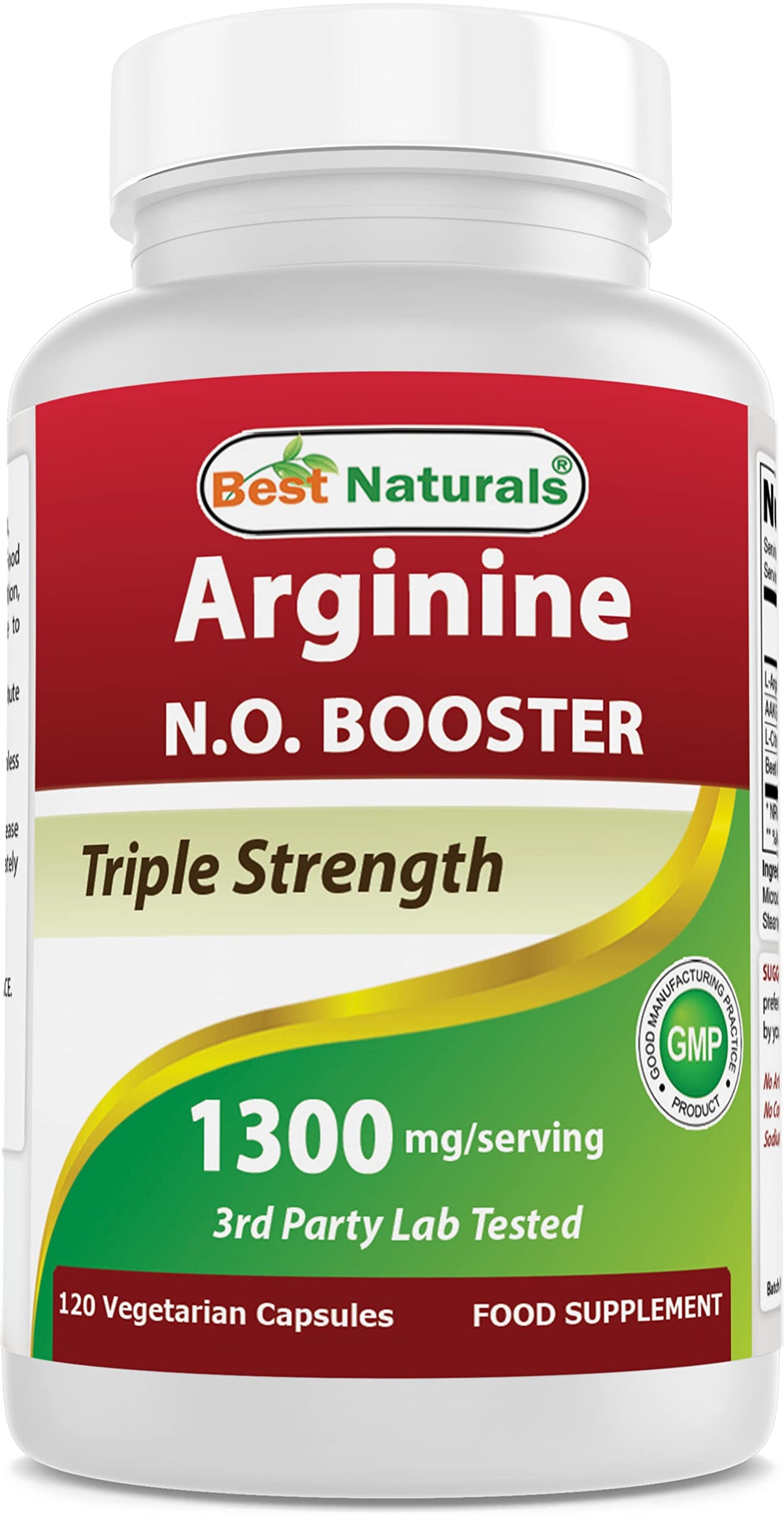 Best Naturals L-Arginine 1300mg vegetarian capsules bottle front view