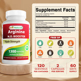 Best Naturals L-Arginine 1300mg vegetarian capsules side view
