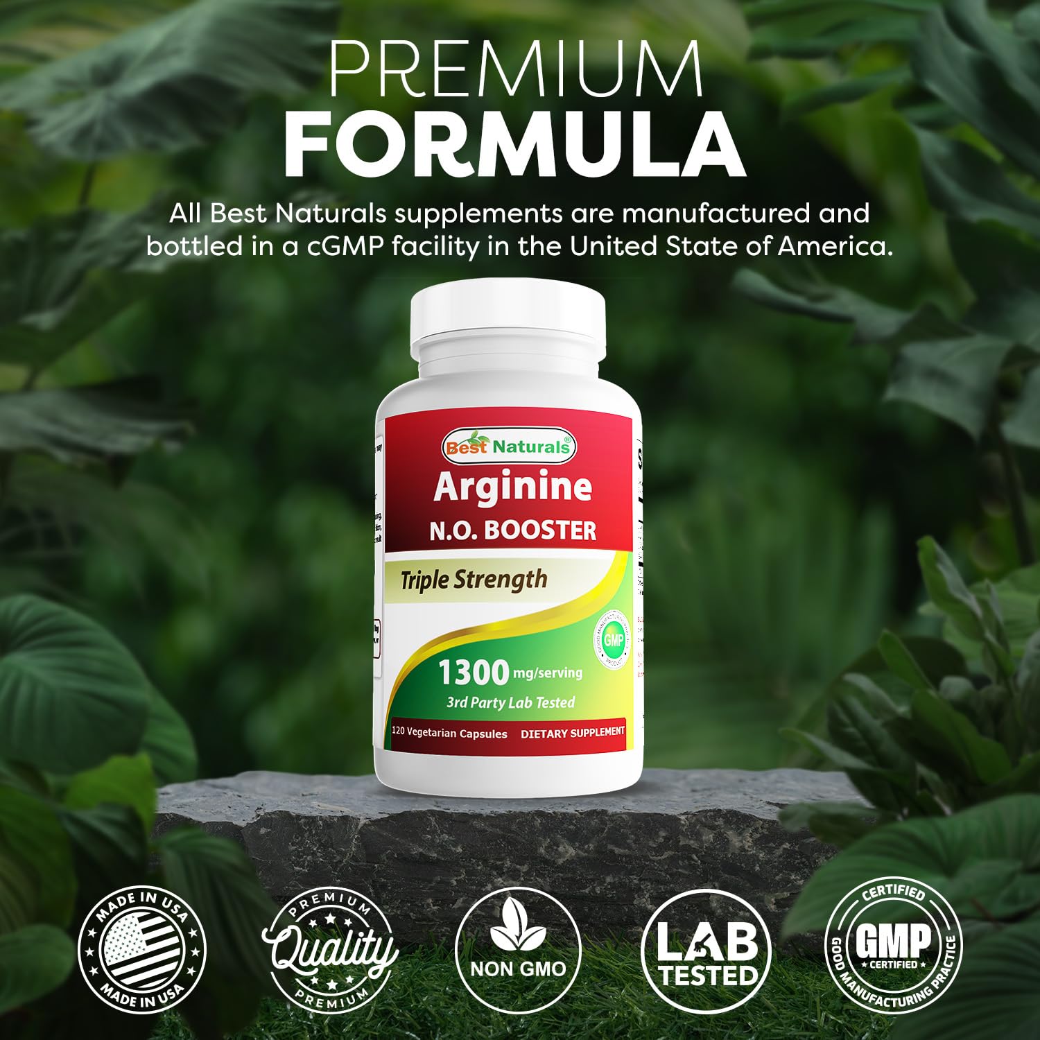 Best Naturals L-Arginine 1300mg vegetarian capsules with measuring spoon