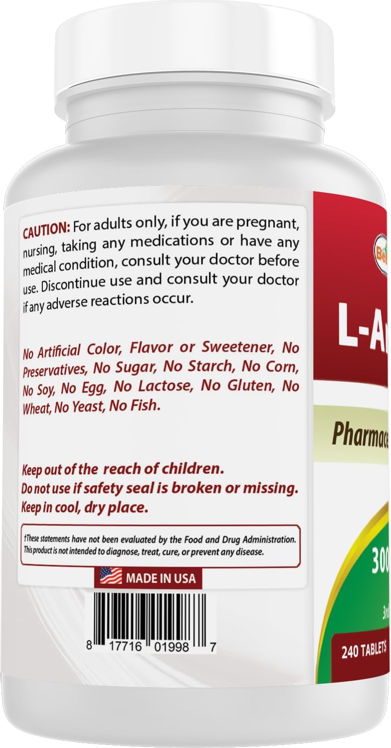 Best Naturals L-Arginine 3000mg supplement packaging details