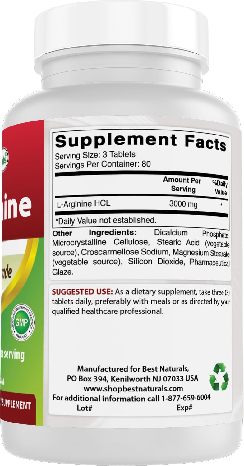 Best Naturals L-Arginine 3000mg supplement with measuring spoon