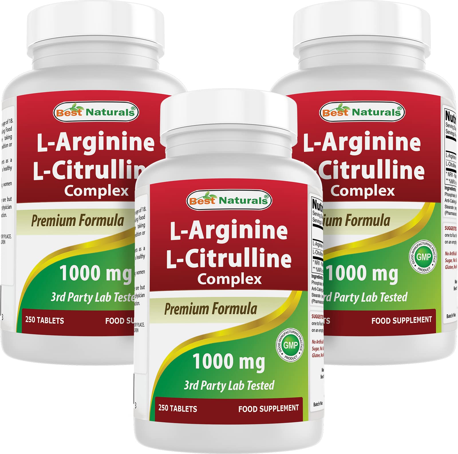 Best Naturals L-Arginine L-Citrulline Complex 1000 mg tablet bottle front view