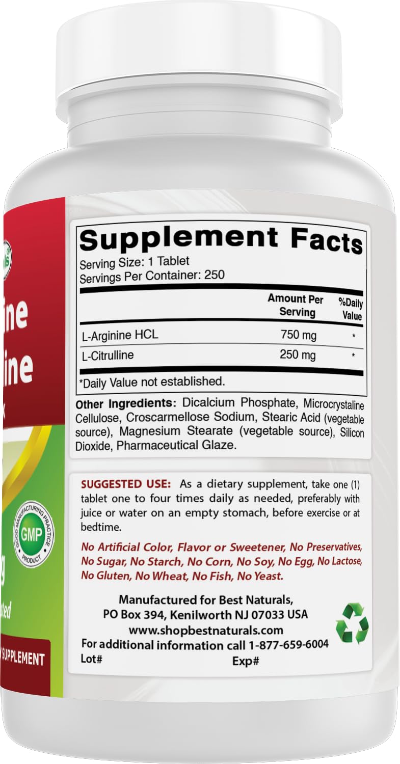 Best Naturals L-Arginine L-Citrulline Complex 1000 mg tablet with measuring spoon