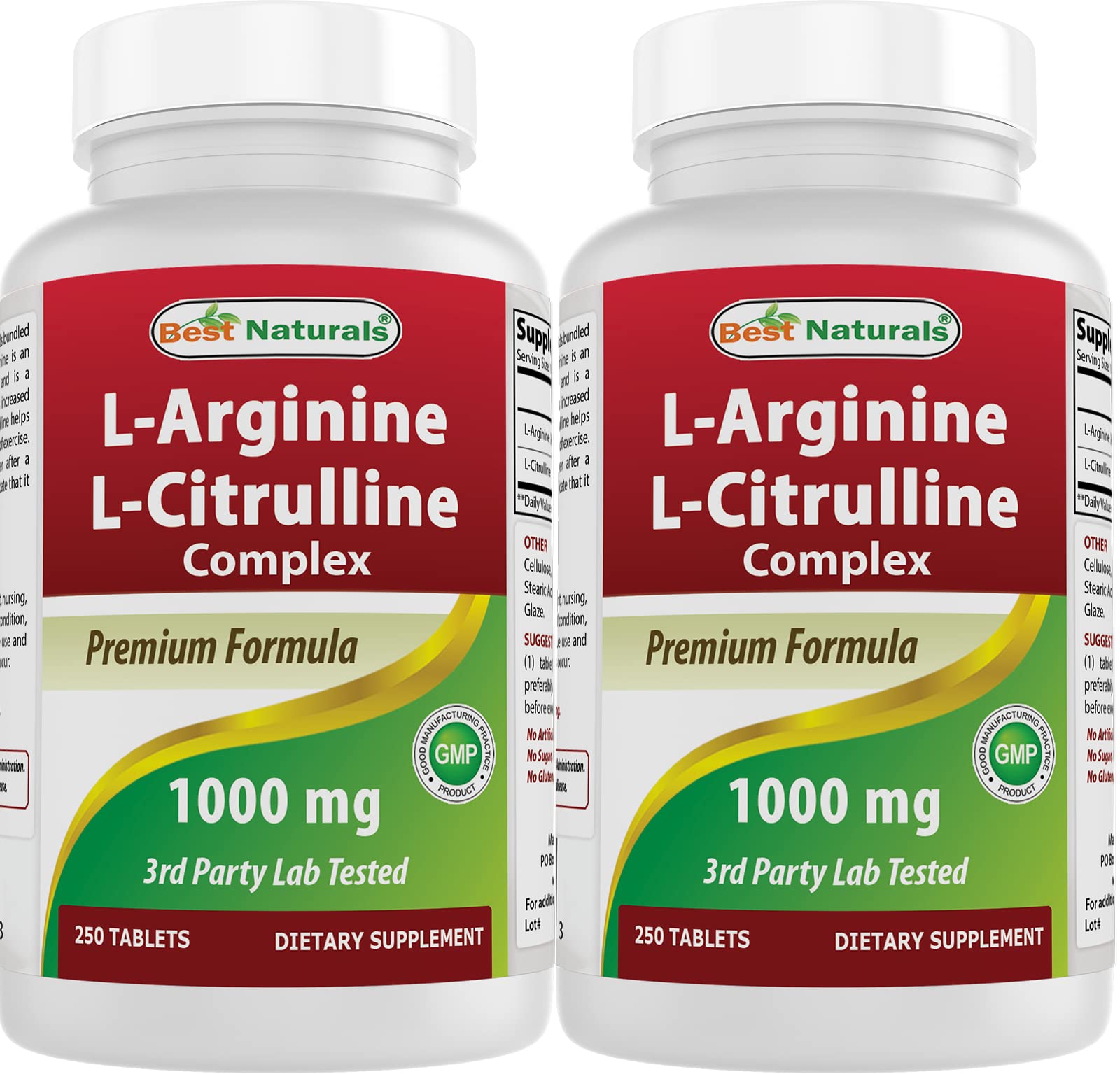 Best Naturals L-Arginine L-Citrulline Complex 1000mg 250 Tablets front view